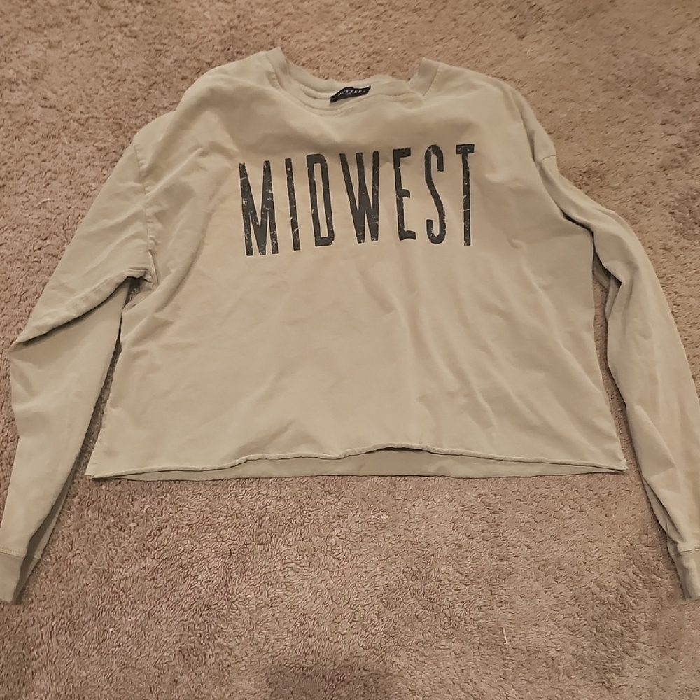 Midwest Beige Long Sleeve Crop Top